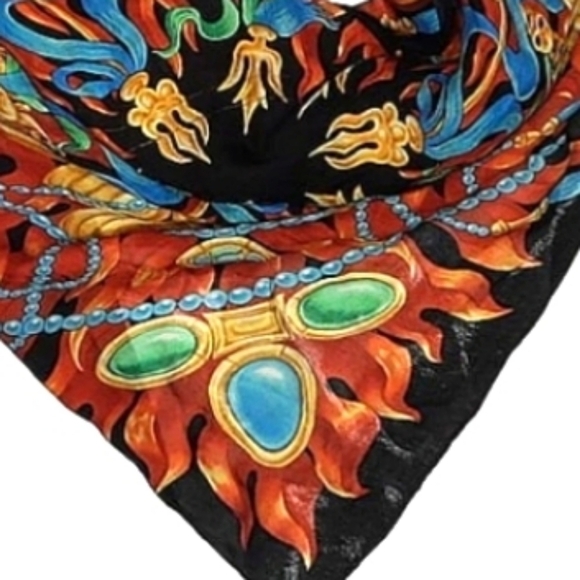 MISPLACED COWBOY Vintage 90’s Runway Skull Baroque Print Silk Blend Scarf 32x32 - Picture 2 of 16